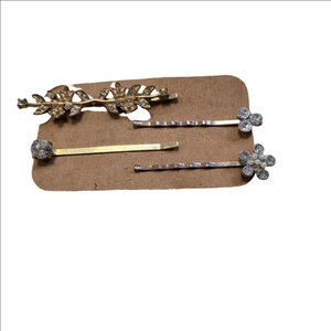 Set of 4 gold & silver rhinestone hair clips